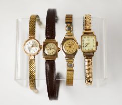 LADY'S ROTARY 9ct GOLD SWISS WRISTWATCH with mechanical movement and leather strap (working); a