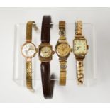 LADY'S ROTARY 9ct GOLD SWISS WRISTWATCH with mechanical movement and leather strap (working); a