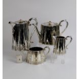 FOUR PIECE LATE VICTORIAN ENGRAVED ELECTROPLATED TEA SET BY JOHN ROUND & SONS, of shaped, tapering