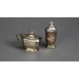 GEORGE VI TWO PIECE SILVER CONDIMENT SET, comprising: LIDDED MUSTARD with blue glass liner, and