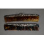 TWO HAIR COMBS, with embossed silver mounts