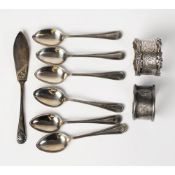 SET OF SIX SILVER BEAD EDGE TEA/COFFEE SPOONS, makers Edward Viners, Sheffield 1932; a SMALL