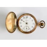 WALTHAM ROLLED GOLD HUNTER POCKET WATCH, disc shaped with keyless movement, No 14454299, white