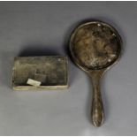TWO PIECES OF SCRAP SILVER, comprising: HAND MIRROR CASING and a TABLE CIGARETTE BOX, both a/f, (2)