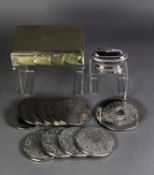 RONSON ?QUEEN ANNE? TABLE LIGHTER, an ?ARISTOCRAT? ENGINE TURNED TABLE CIGARETTE BOX, SET OF SIX