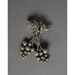 PAIR OF GEORG JENSEN SILVER MOONLIGHT GRAPES PIN EARRINGS, in the form of a single vine leaf with