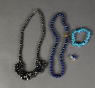 SINGLE STRAND NECKLACE OF LAPIS LAZULI uniform beads 18? (45.7cm) long and a pair of EARRINGS;