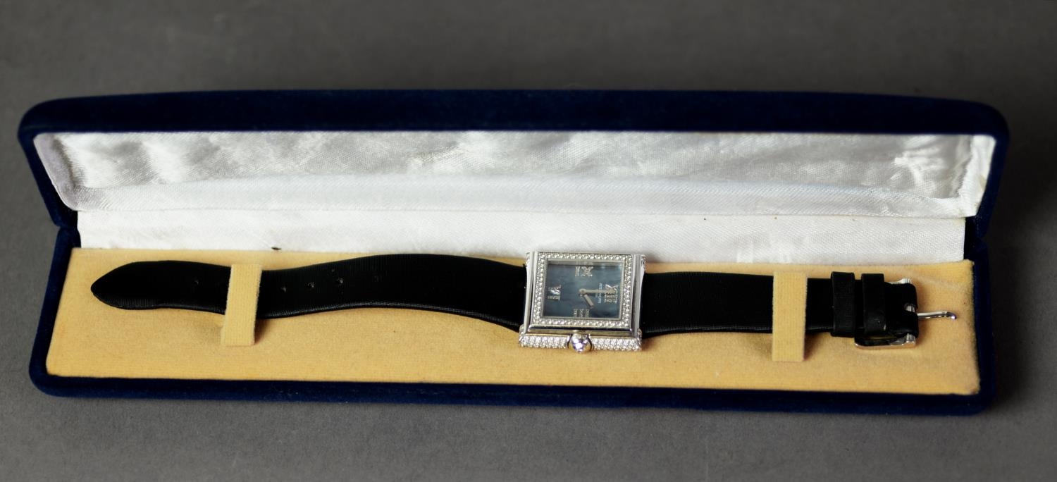 LADY?S PATEK PHILIPPE, GENÈVE, 18CT WHITE GOLD AND DIAMOND SQUARE WRISTWATCH, 1? wide, with mother - Image 3 of 3