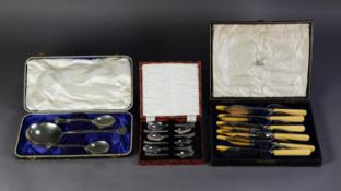 THREE CASED SETS OF ELECTROPLATED CUTLERY, comprising: SET OF SIX TEASPOONS with stylish woven