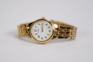 LADY'S LORUS GOLD PLATED STAINLESS STEEL QUARTZ WRISTWATCH, water resistant to 50m, the white arabic