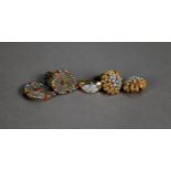 PAIR OF PRE-WAR FILIGREE TEAR SHAPED CLIP BROOCHES, with coloured paste set borders and a PAIR OF