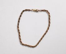 9ct GOLD ROPE CHAIN BRACELET, with trigger clasp, 8in (20cm) long, 4.7gms