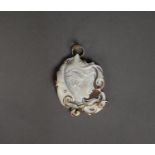 IRREGULARLY SHAPED SHELL CAMEO, carved with the head of a young woman, encapsulated in gold wire