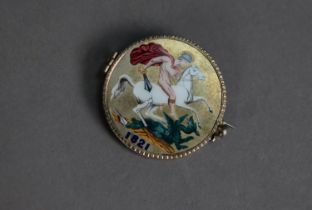 GEORGE III SILVER CROWN COIN, the reverse showing George and the Dragon, now with coloured