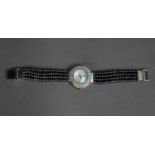 ULTIMA EDIZIONE LADY?S STERLING SILVER QUARTZ WRISTWATCH, with circular blank mother of pearl