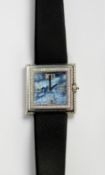 LADY?S PATEK PHILIPPE, GENÈVE, 18CT WHITE GOLD AND DIAMOND SQUARE WRISTWATCH, 1? wide, with mother