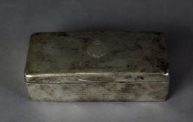 LATE VICTORIAN SILVER CLAD PRESENTATION TABLE CIGARETTE BOX, of typical form with hardwood lined