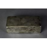 LATE VICTORIAN SILVER CLAD PRESENTATION TABLE CIGARETTE BOX, of typical form with hardwood lined