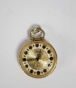 LADY'S EDIS ROLLED GOLD FOB OR PENDANT WATCH with 17 jewels movement, circular silvered dial with