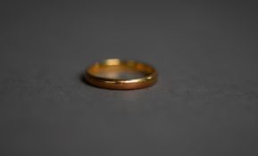 22ct GOLD WEDDING RING, ring size M, 3.2gms