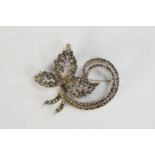 ELABORATE FILIGREE FLORAL TARG BROOCH, 1 1/2in (4cm) and a marcasite foliate scroll BROOCH, 2in (