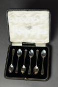 GEORGE V SET OF SIX SILVER COFFEE SPOONS BY CHARLES BOYTON & SONS, with fan shaped tops, 1.5oz,