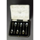 GEORGE V SET OF SIX SILVER COFFEE SPOONS BY CHARLES BOYTON & SONS, with fan shaped tops, 1.5oz,