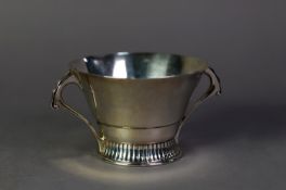 GEORGE VI ART DECO SILVER TWO HANDLED BOWL OR SUGAR BASIN BY JAMS DIXON & SONS, of flared form