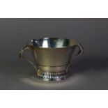 GEORGE VI ART DECO SILVER TWO HANDLED BOWL OR SUGAR BASIN BY JAMS DIXON & SONS, of flared form