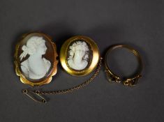 LATE VICTORIAN GOLD COLOUR METAL (unmarked) mounted carved SHELL CAMEO CIRCULAR BROOCH, with hair