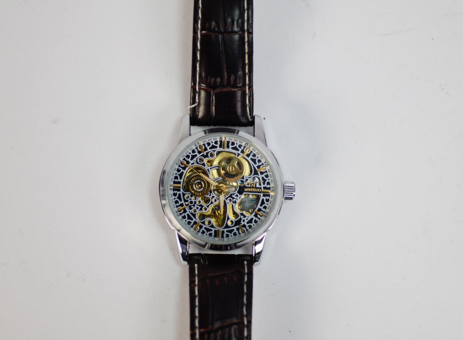 GENT'S MIRTELLO WRISTWATCH with mechanical movement, the works visible through the glass back and - Image 6 of 7