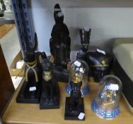 THE REVIVAL ART CO. BLACK AND GILT RESIN FIGURES OF EGYPTIAN DEITIES,  ANUBIS THE DOG 12" (30.5cm)