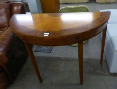 A WALNUT AND MARQUETRY DEMI-LUNE SIDE TABLE