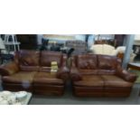 A PAIR OF STYLISH 'NATUZZI' ITALIAN DOUBLE RECLINING TWO SEATER SOFA'S, COVERED IN TAN LEATHER (