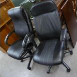 EXECUTIVE BLACK HIDE REVOLVING OFFICE ARMCHAIR (A.F.) X 2