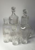 ELEVEN PIECES OF WHITEFRIARS PINNER PATTERN CUT GLASS, comprising: TWO DECANTERS WITH STOPPERS,