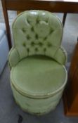 A GOLD BUTTON UPHOLSTERED DRUM SEATED BEDROOM EASY CHAIR