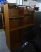 A PAIR OF LIGHT OAK BOOKCASES, WITH GLASS SLIDING DOORS, 4? WIDE, 2?8? HIGH