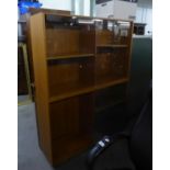 A PAIR OF LIGHT OAK BOOKCASES, WITH GLASS SLIDING DOORS, 4? WIDE, 2?8? HIGH