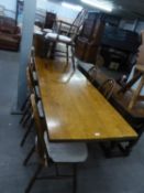 'RUPERT GRIFFITHS' HAND MADE JACOBEAN STYLE MEDIUM OAK LARGE REFECTORY DINING TABLE, ON TRESTLE
