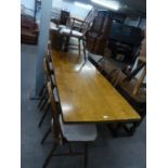 'RUPERT GRIFFITHS' HAND MADE JACOBEAN STYLE MEDIUM OAK LARGE REFECTORY DINING TABLE, ON TRESTLE