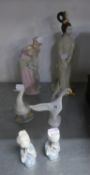 ROYAL DOULTON TALL CHINA FIGURE OF A WOMAN AND DOG, 'DEVOTION' HN 3228, TALL ORIENTAL CHINA FIGURE