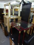 FOUR SMALL COFFEE TABLES WITH GLASS TOPS, VIZ 2 CREAM AND 2 MAROON (4)