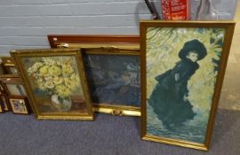 LARGE COLOUR PRINT AFTER J.J. TISSOT - ENTITLED 'TOO EARLY' AND TWO OTHER FRAMED COLOUR PRINTS