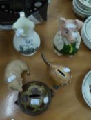 CHINA JUG, NAT WEST PIG MONEY BANK, TWO OTHERS, AYNSLEY CERAMIC MODEL OF A PIG  (5)