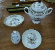 WEDGWOOD CHINA ?KUTANI CRANE? URN SHAPED CIGARETTE RECEIVER; AN OVAL TRINKET TRAY; A SMALL EGG