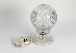 MODERN CUT GLASS TWO PIECE TABLE LAMP, with orbicular shade and domed foot, 12? (30.5cm) high,