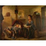 GERTRUDE JAMESON BARNES (1865-1939) OIL PAINTING ON CANVAS ?Maternal Cares? Signed, titled to