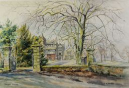 J K BISHOP (TWENTIETH CENTURY) WATERCOLOUR ?Turton Tower? Signed 15 ½? x 23? (39.3cm x 58.4cm)