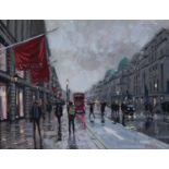 CHARLES ROWBOTHAM (MODERN) OIL ON BOARD ?Regent Street Bustle? Signed, titled verso 9? x 12? (22.8cm